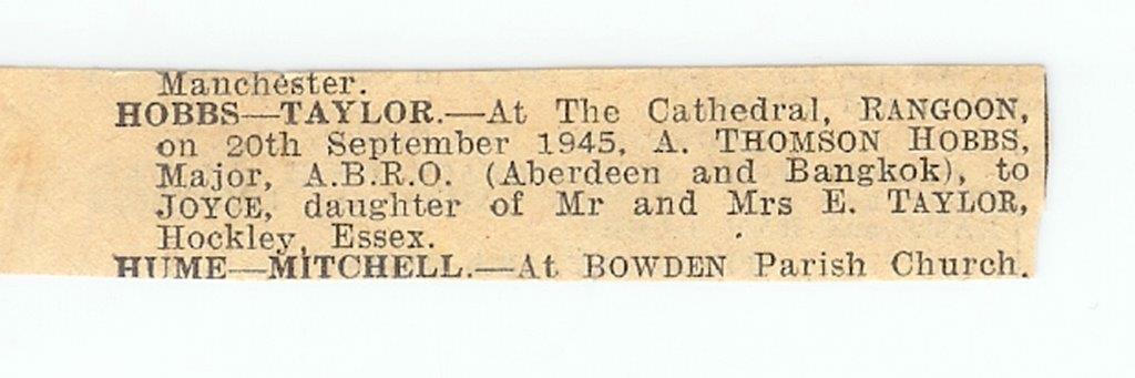 Tom and Joyce marriage announcement